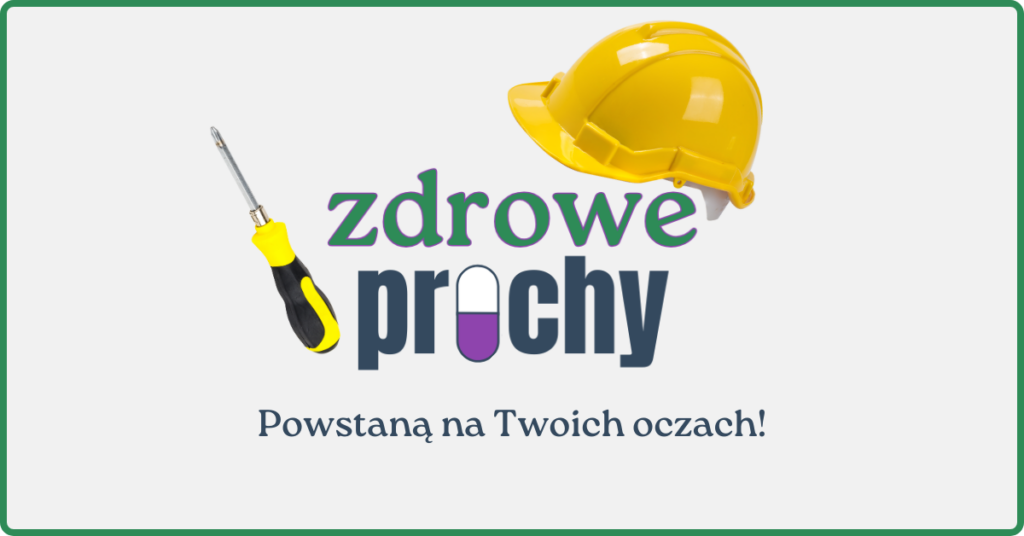 Logo zdrowych prochów z kaskiem i wkrętakiem sugerującym, że marką zajął się inzynier